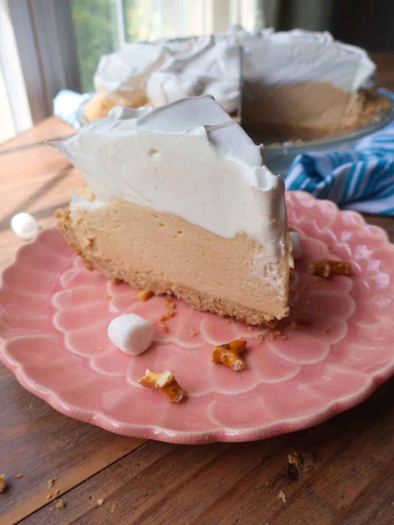 fluffernutter pie with peanut butter mousse and meringue