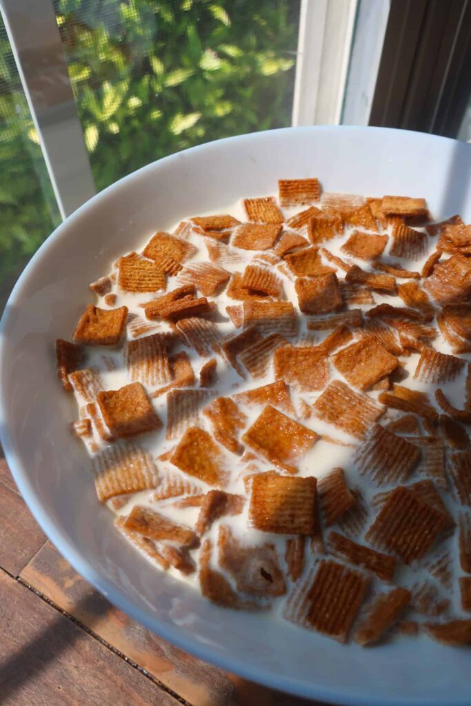 Golden grahams soaking in milk