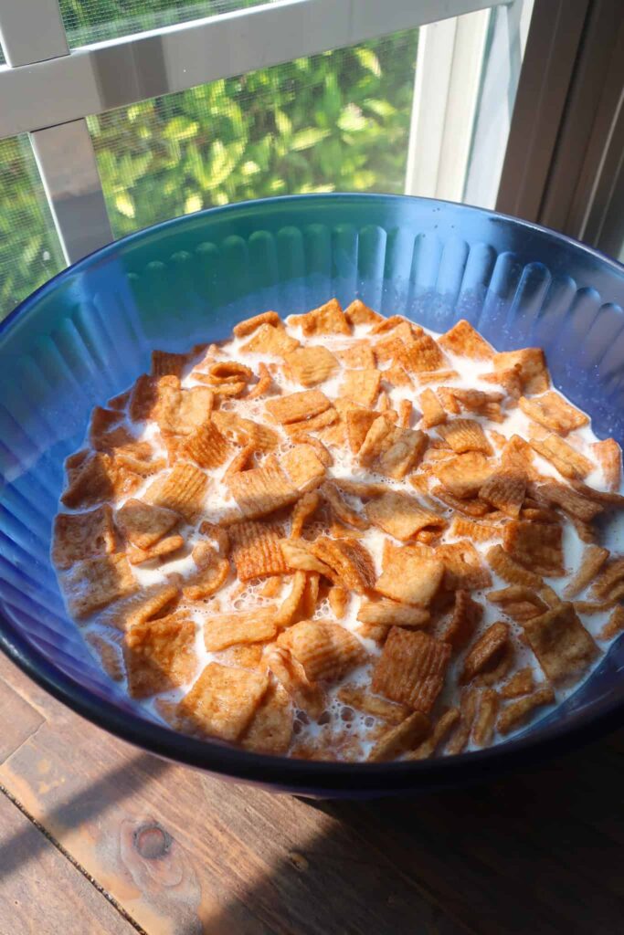 cinnamon cereal soaking in milk
