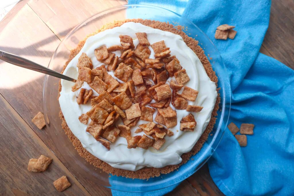 Cinnamon Toast Crunch pie with whipped cream