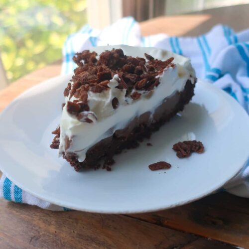 slice of Cocoa Pebble chocolate cereal milk pie