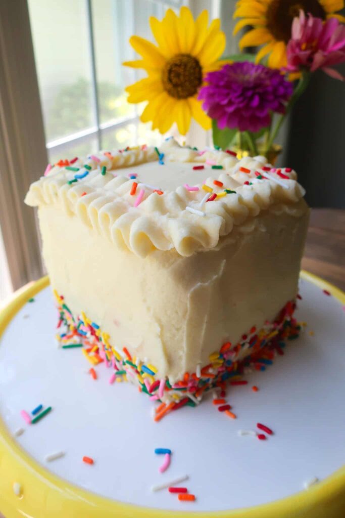 mini tiered cake with vanilla buttercream