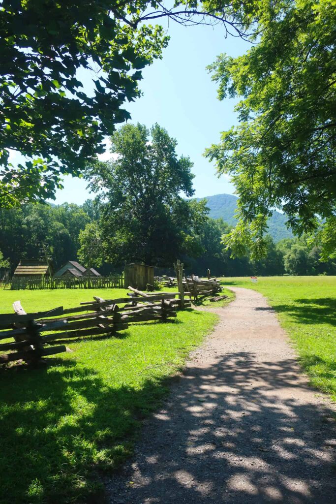 Trail in Oconaluftee pioneer village in Great Smoky Mountains National Park