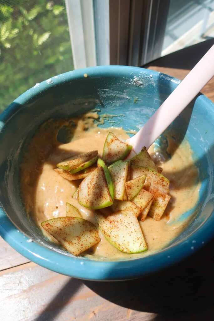 batter with fresh apples for fall apple cake