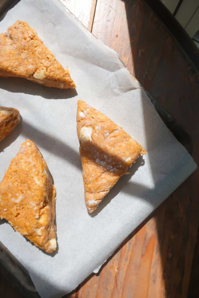 cut pumpkin scones ready to bake