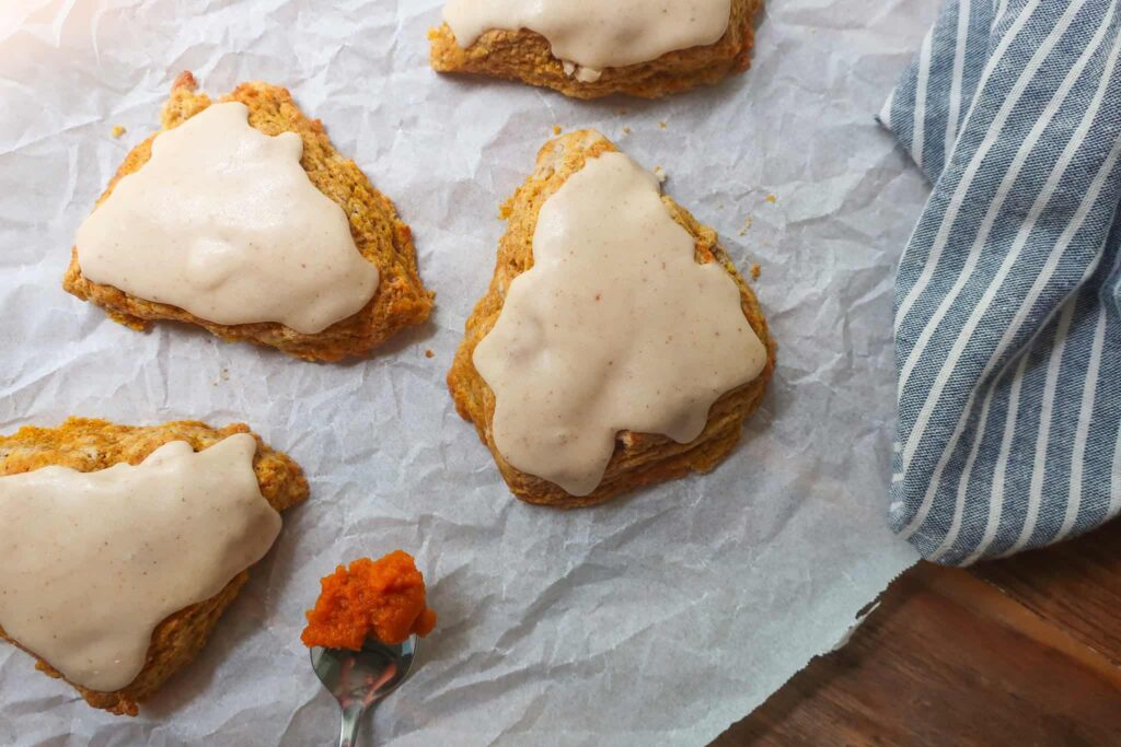 small batch pumpkin scones with brown butter vanilla glaze