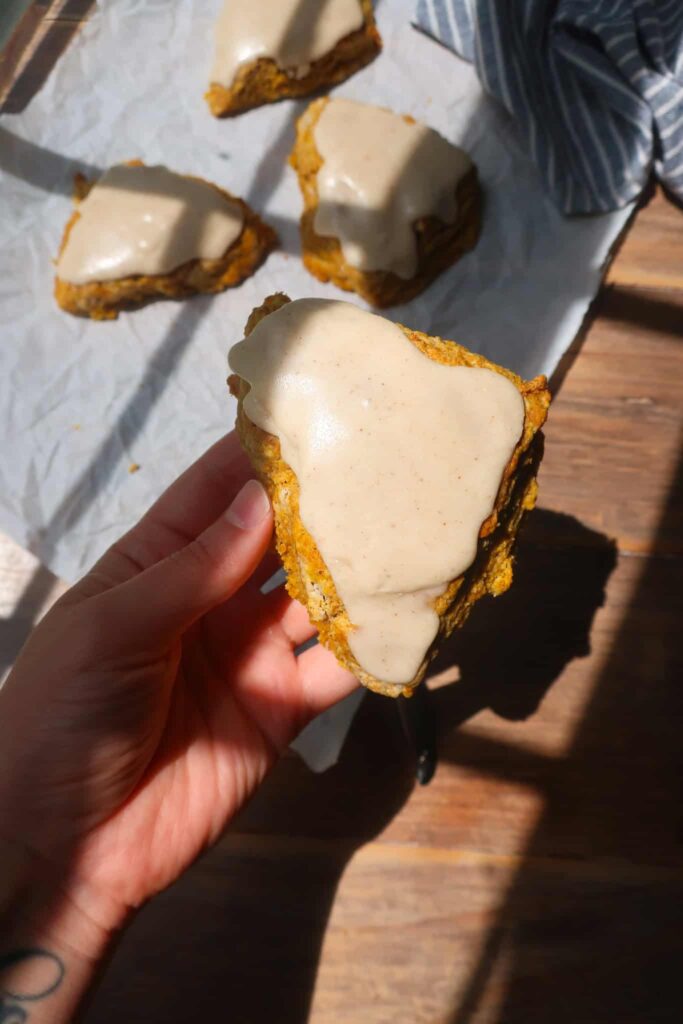 cinnamon spiced scone with glaze on top