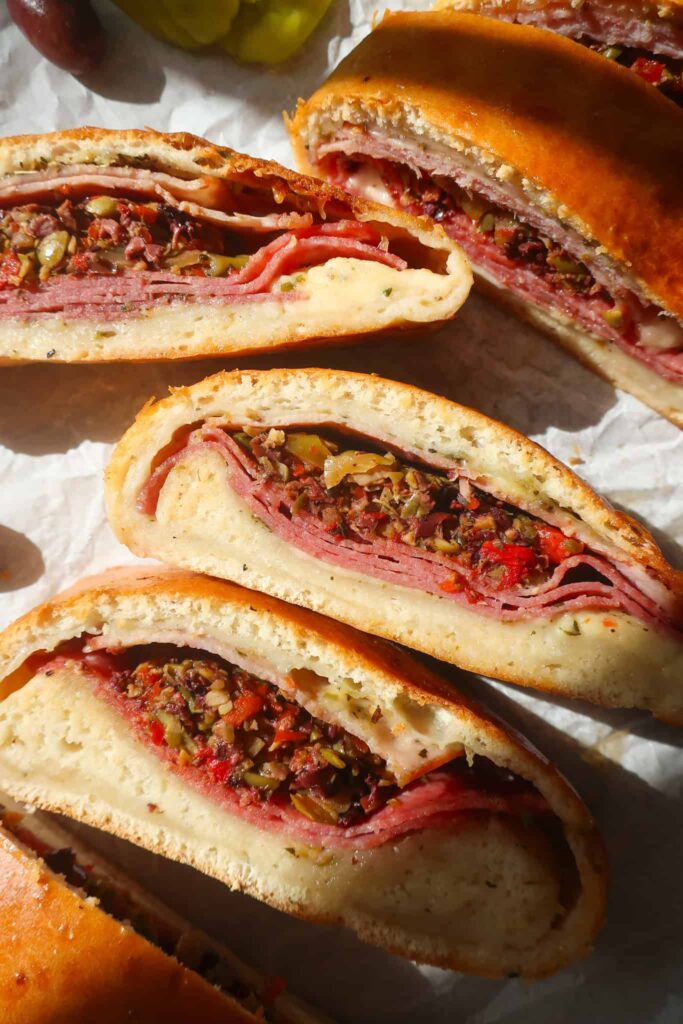 muffuletta stromboli slices